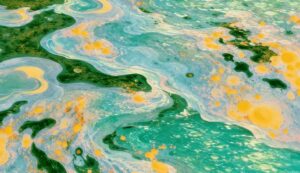 Green, turquoise and yellow marbled artwork